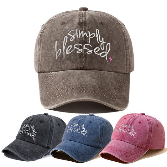 Simply Blessed Wide Brim Sunshade Washed Embroidered English Letter Baseball Cap