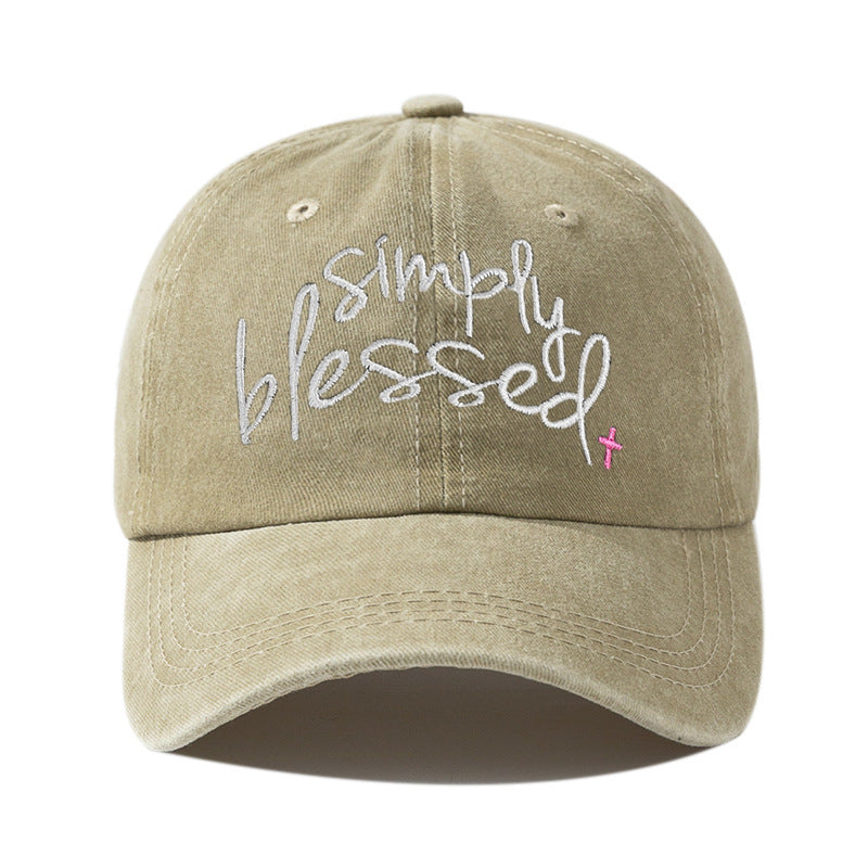 Simply Blessed Wide Brim Sunshade Washed Embroidered English Letter Baseball Cap