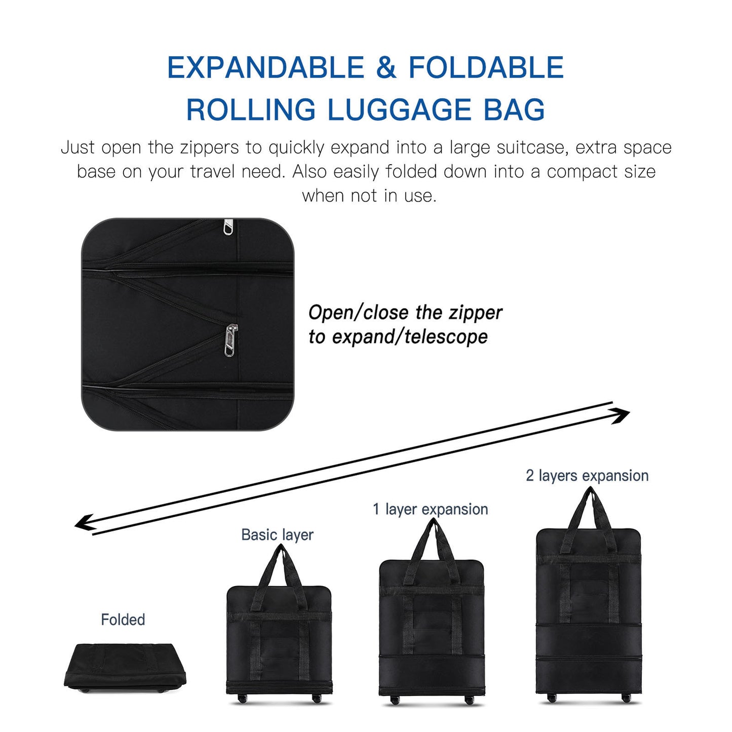 Expandable Foldable Suitcase Collapsible Rolling Travel Luggage Bag for Men Women