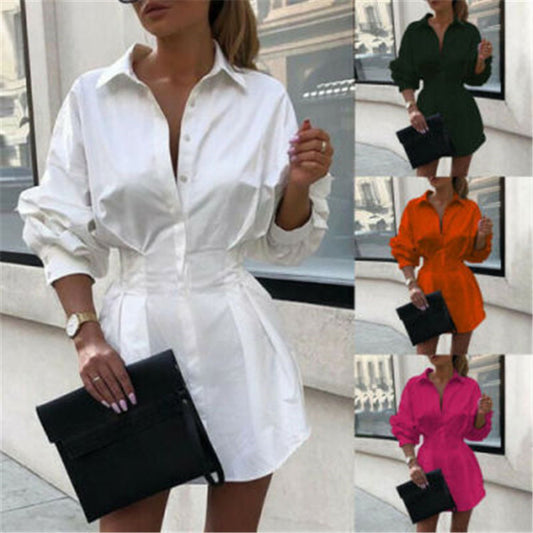 Solid color waist button ladies shirt